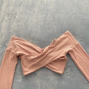 Fashion Nova cropped baby pink crossed long sleeve